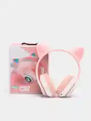 Розовый наушники беспроводные Bluetooth с кошачьими светящимися ушками "Cat Ear"
