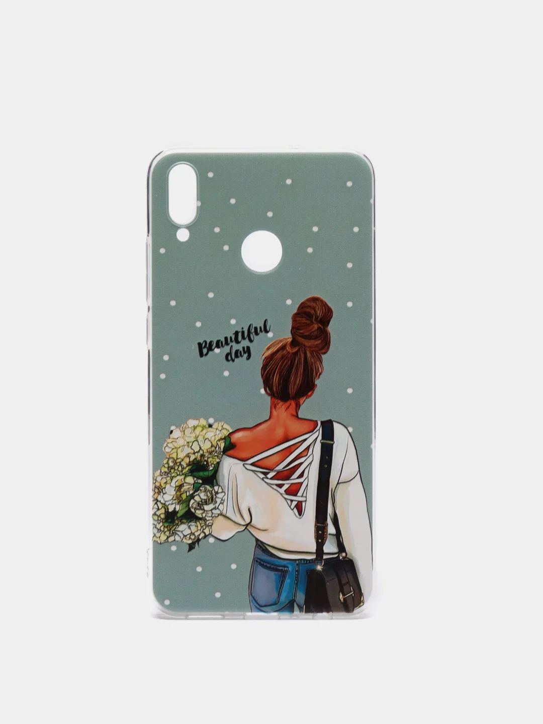 Тёмно-серый силиконовый чехол на Honor 8X / Хонор 8Х прозрачный, с рисунком, защита камеры