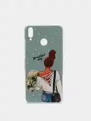 Тёмно-серый силиконовый чехол на Honor 8X / Хонор 8Х прозрачный, с рисунком, защита камеры