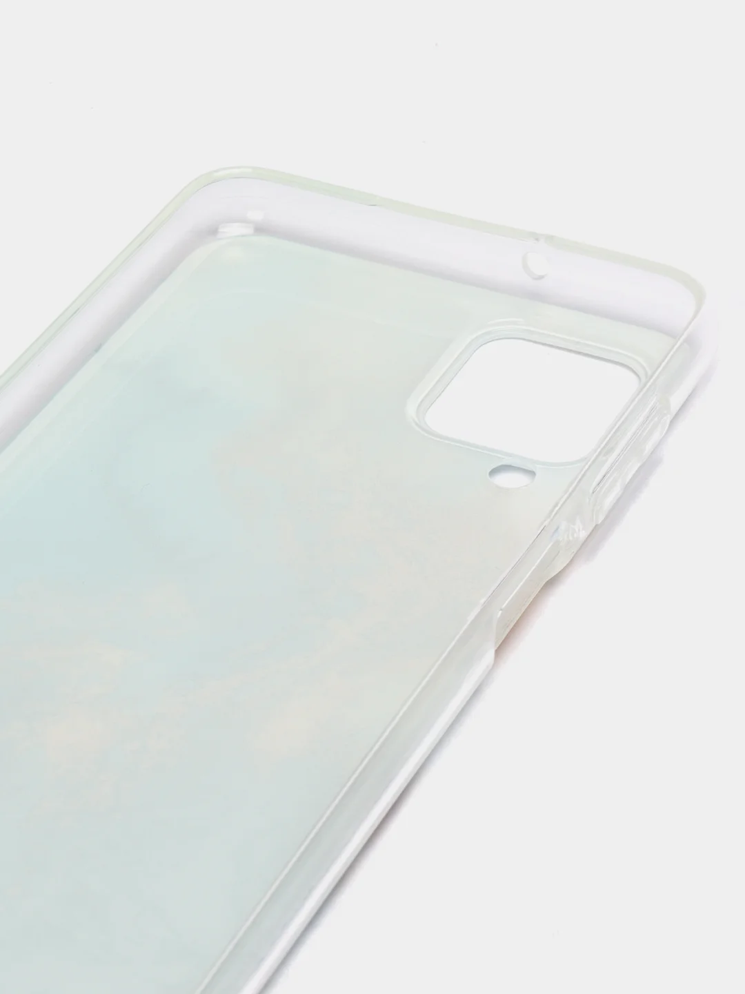 Голубой чехол на Samsung Galaxy A12/M12 / Самсунг А12/М12 прозрачный, с рисунком, защита камеры