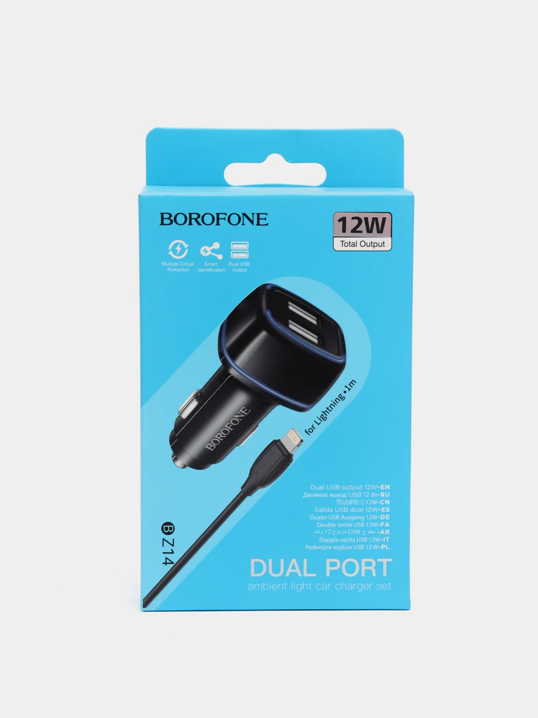 Черный автомобильное зарядное устройство Borofone BZ14 Max (2xUSB, 2.4А, 12W)