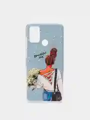 Тёмно-серый силиконовый чехол на Honor 9A / Хонор 9А прозрачный, с рисунком, защита камеры