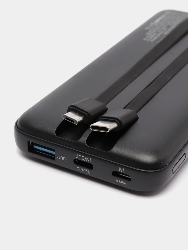 Внешний аккумулятор, 10000 mAh, со встроенным кабелем Type-C и Micro usb MIVO MB-108TM