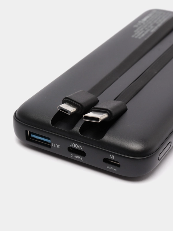 Внешний аккумулятор, 10000 mAh, со встроенным кабелем Type-C и Micro usb MIVO MB-108TM