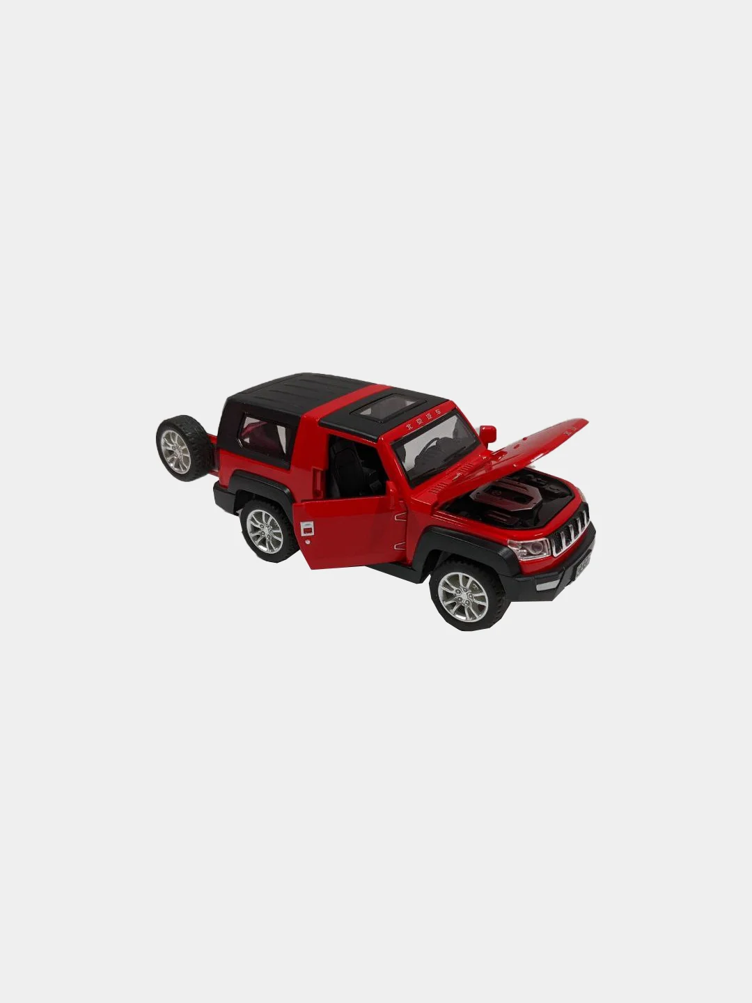 Красный инерционная металлическая машина джип вранглер (wrangler), двери открываются, свет, звук