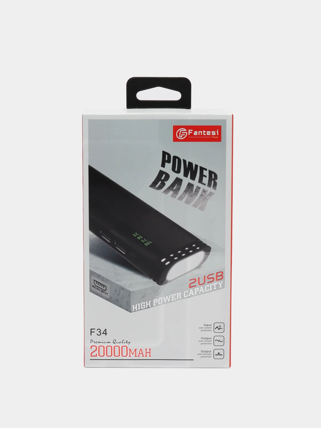 Белый внешний аккумулятор Power Bank Fantesi F34, с дисплеем и фонариком, 20000 mAh, белый
