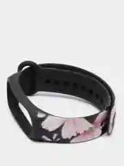 Черный силиконовый ремешок для Xiaomi mi band 3 / 4 / 5 / 6 / 7 принты с цветами
