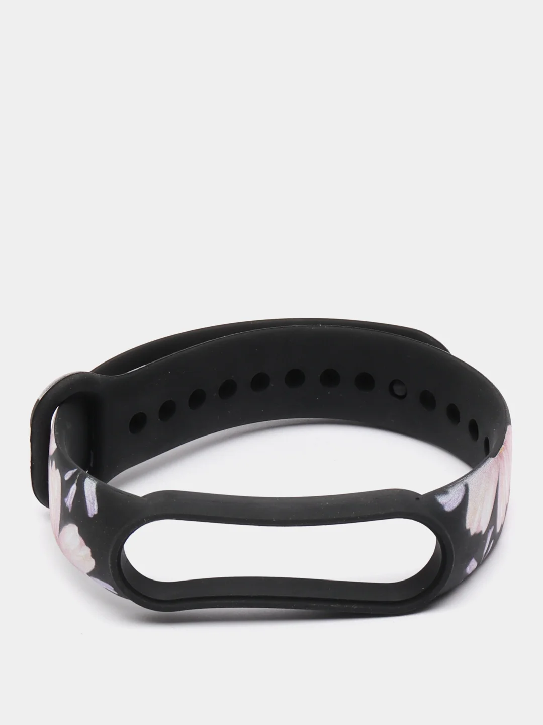 Черный силиконовый ремешок для Xiaomi mi band 3 / 4 / 5 / 6 / 7 принты с цветами