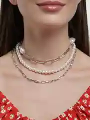 Серебряный комплект цепочек на шею с жемчугом