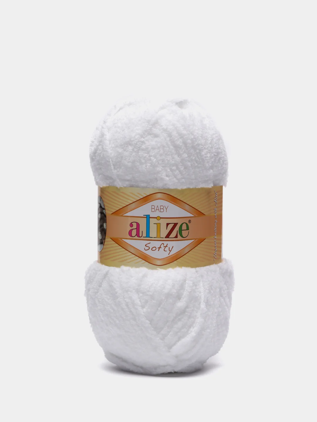 Белый пряжа плюшевая Софти Ализе Alize Softy 100% микрополиэстер  50 г  115 м