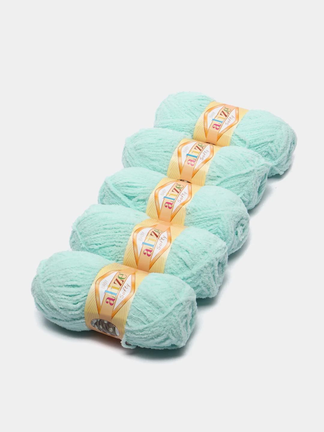 Мятный пряжа плюшевая Софти Ализе Alize Softy 100% микрополиэстер  50 г  115 м