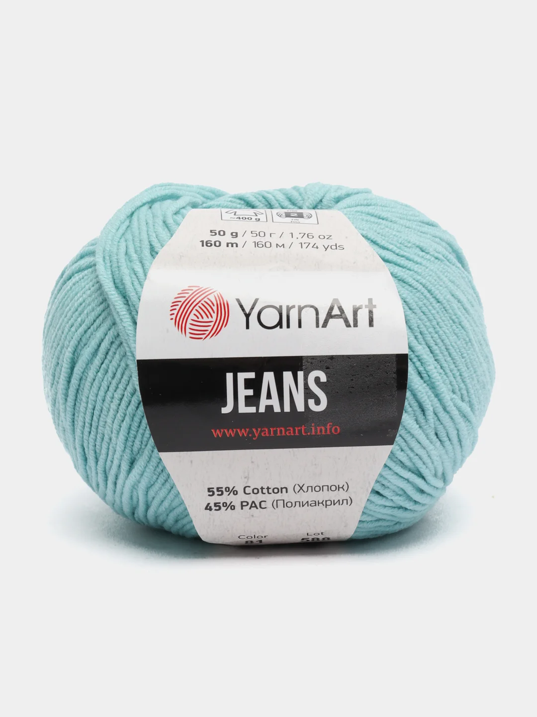 Ледяной пряжа YarnART Jeans, 50 г-160 м, 55% хлопок-45% акрил