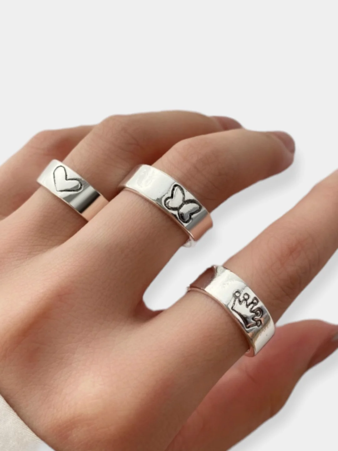 Серый меланж кольцо объемное "Корона", "Сердце", "Бабочка"
