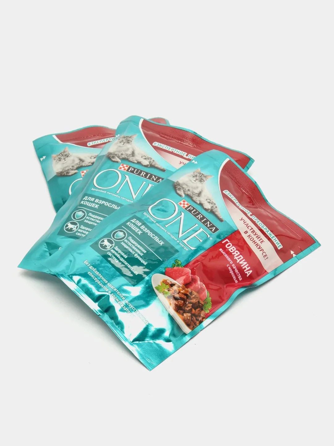 Влажный корм Purina ONE для взрослых кошек, с говядиной и морковью, 26 штук по 75 г