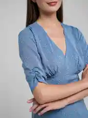 Голубой платье женское короткое, с открытой спиной, в горошек