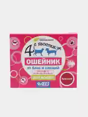 Ошейник Четыре с хвостиком от блох, клещей, 35 см для кошек, красный