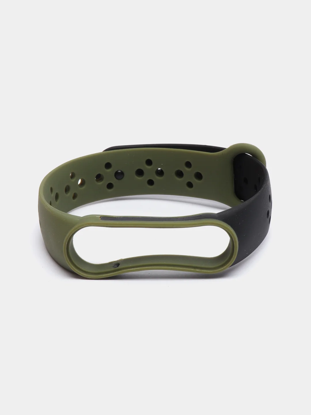 Зелёный хаки ремешок силиконовый для Xiaomi Mi Band 5/ Mi Band 6 двухцветный перфорированный