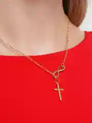 Золотой колье на шею с подвеской-кулоном, в виде знака бесконечности и креста
