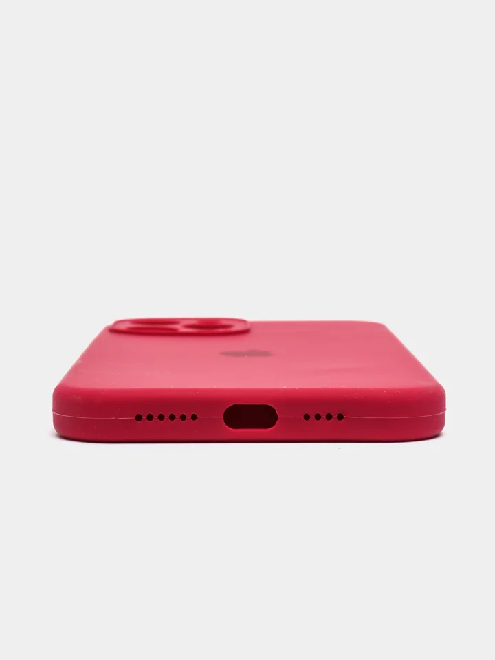 Бордовый чехол Silicone Case для iPhone 12 Pro Max с логотипом закрытый низ
