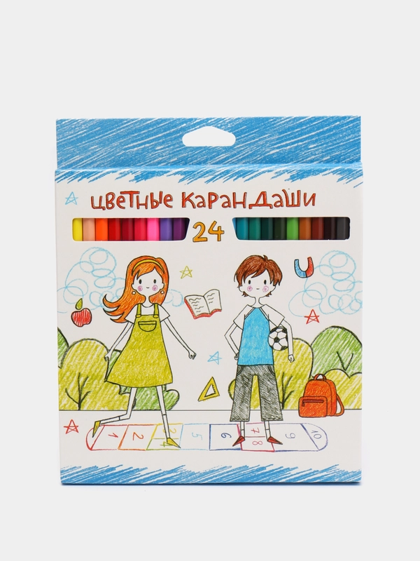 Карандаши цветные "ECO" -Переменка- с заточ. в карт.короб. с европодвесом 12/18/24 цв