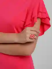 Розовый кольцо обьёмное сердчко из бисера