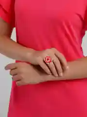 Розовый кольцо обьёмное сердчко из бисера