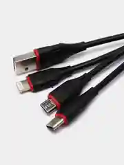 USB Кабель 3 в 1, iPhone 8pin, microUSB, Type-C, Borofone BX17, черный
