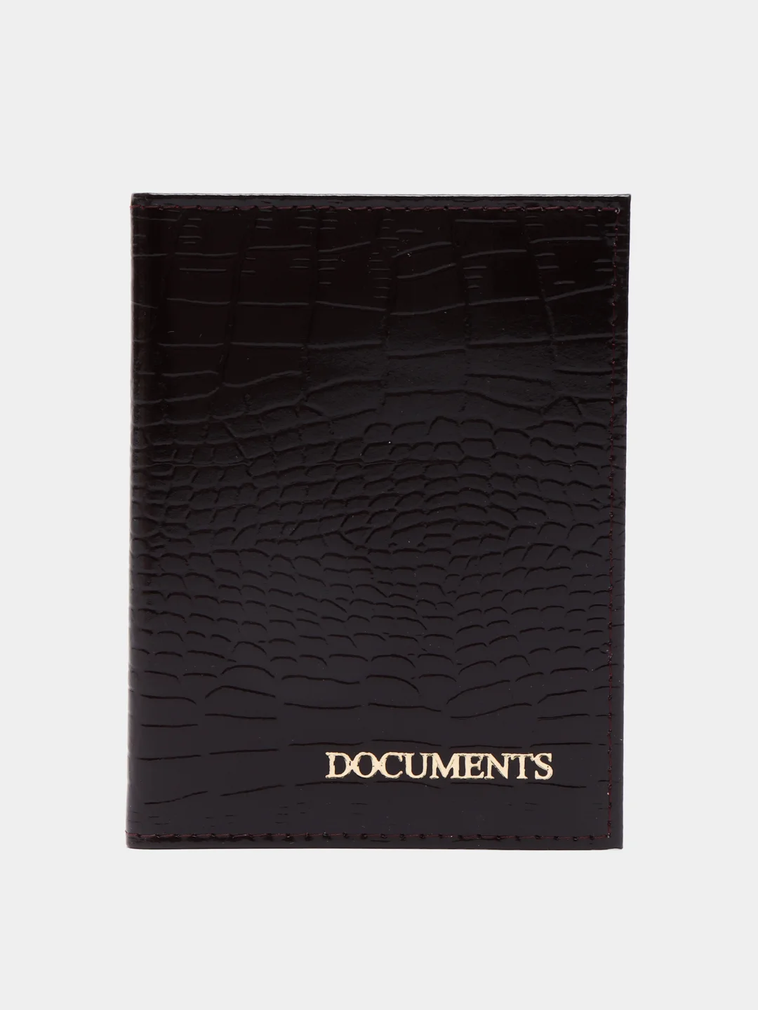 Коричневый обложка для автодокументов кожаная под Крокодила, "DOCUMENTS"