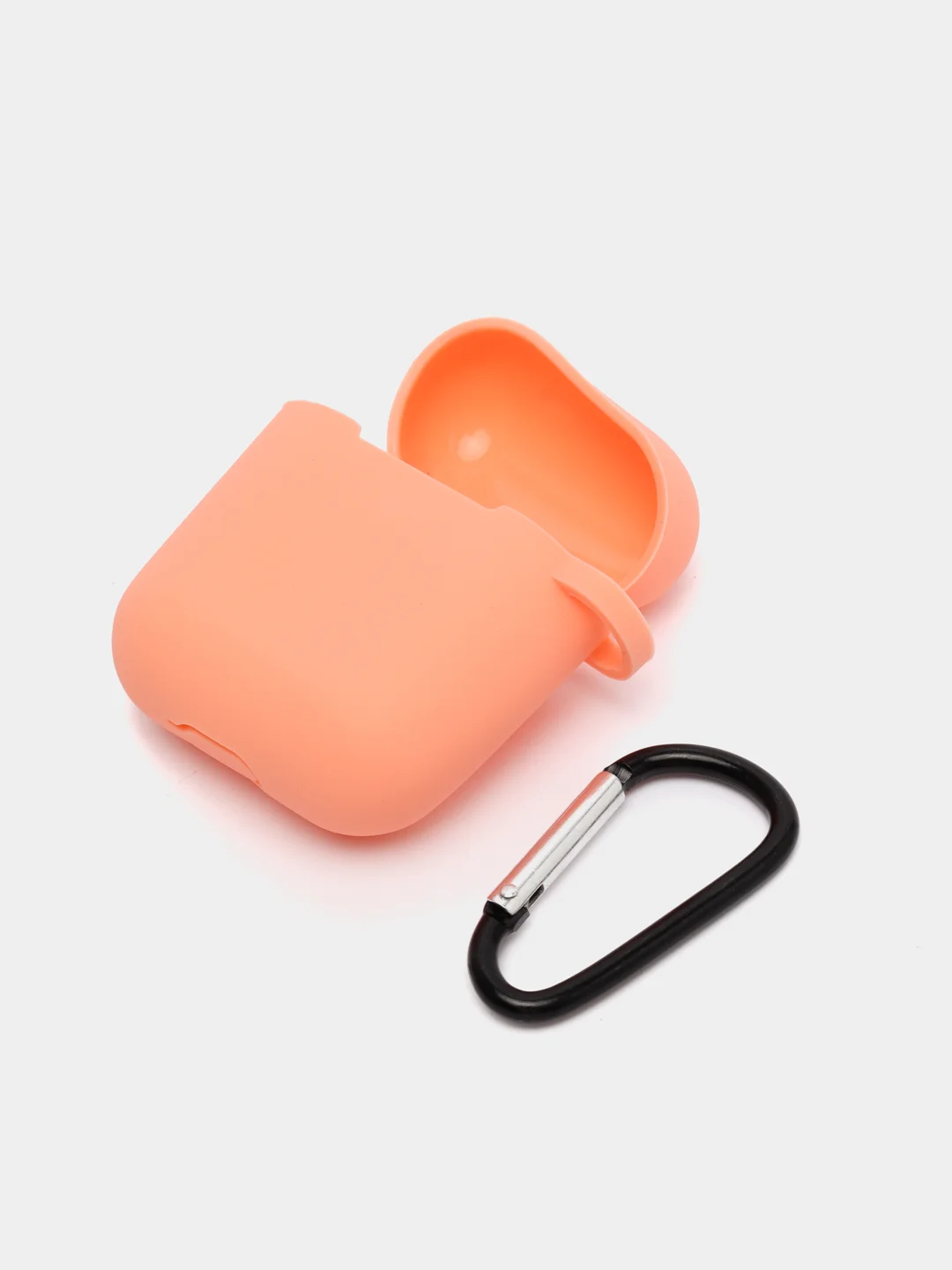 Оранжевый чехол для наушников Airpods 2 c карабином силиконовый