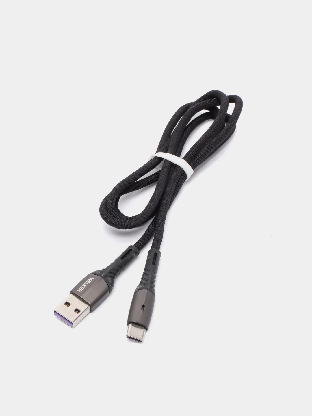 Черный кабель USB - Type-C WALKER C920, в текстильной оплётке, с индикатором