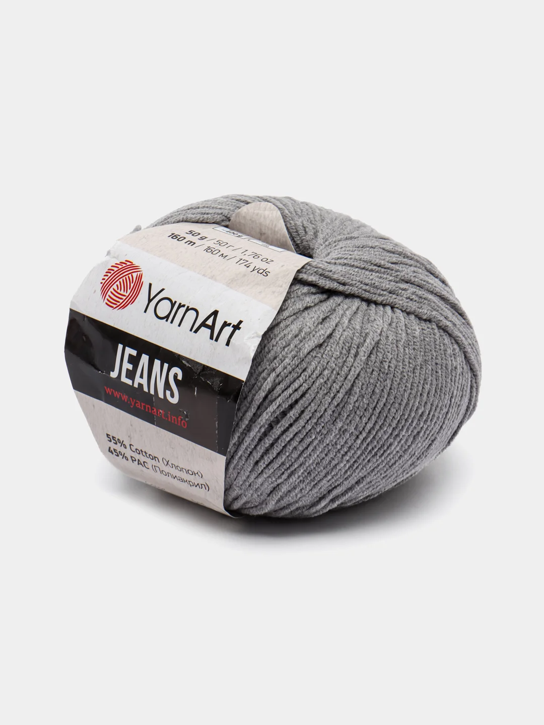 Серый пряжа YarnART Jeans, 50 г-160 м, 55% хлопок-45% акрил