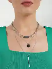 Тройная цепочка на шею с подвеской, серебряный цвет