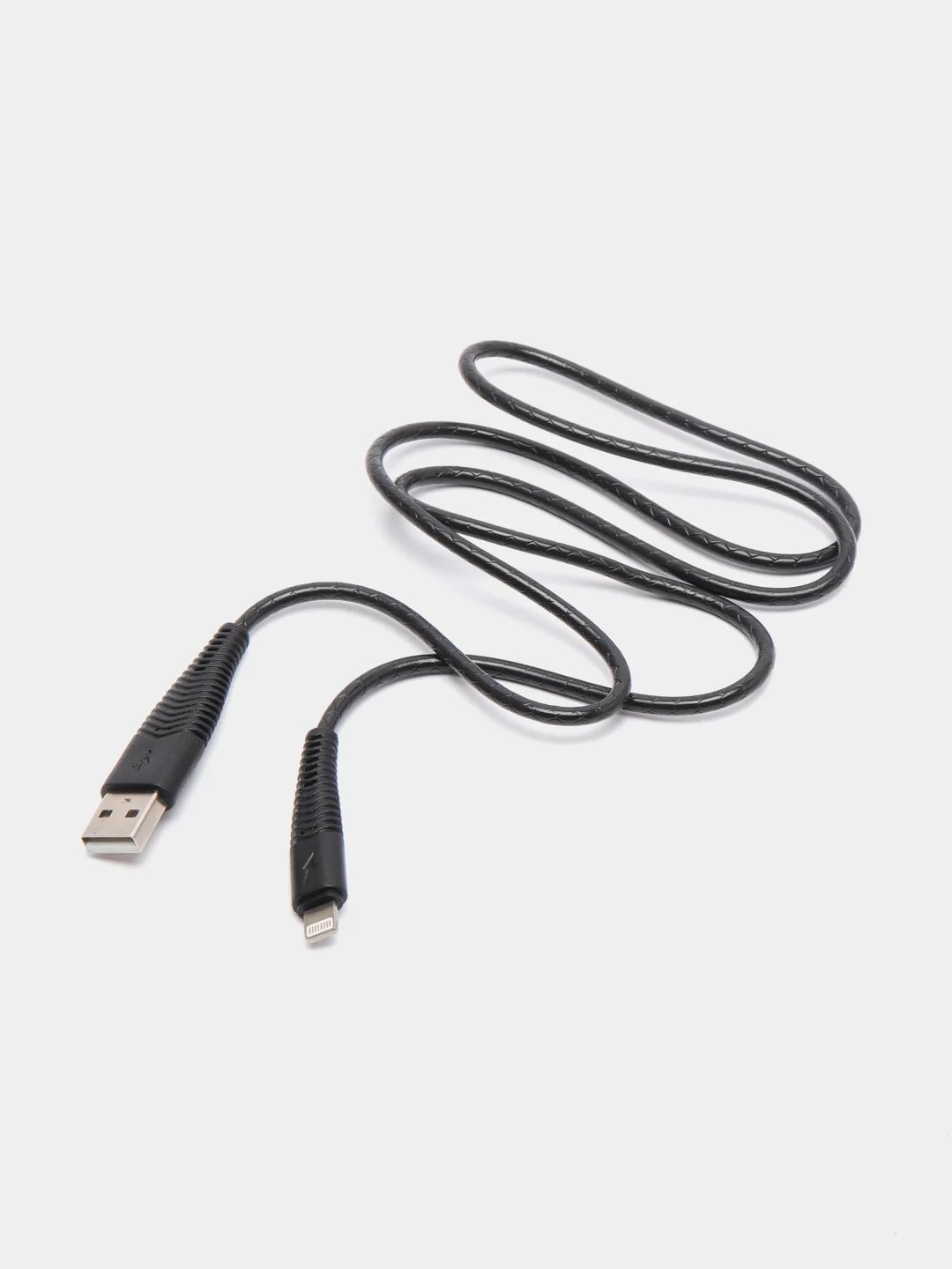 Черный кабель LuazON, Micro - USB, lighting 1 А, 1 м, пластиковое армирование, ПВХ, штекер металл