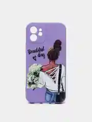 Пурпурный чехол для iPhone 11, 12 с бархатной подкладкой с картинкой / рисунком