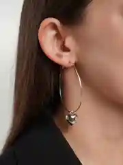 Серебряный женские серьги - кольца с подвесками Сердце