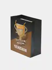 Коричневый подарочный пакет на 23 февраля "Чемпиону"