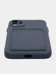 Синий чехол силиконовый с карманом для карты на iPhone