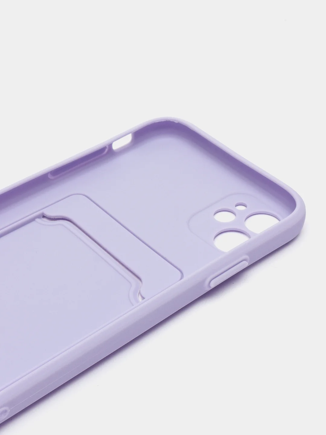 Сиреневый чехол силиконовый с карманом для карты на iPhone