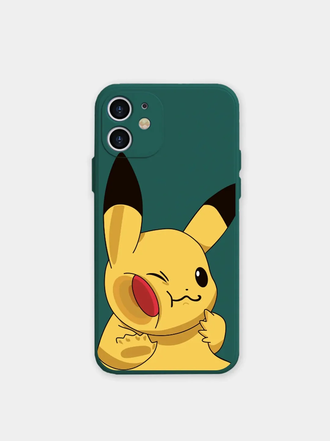 Зеленый чехол силиконовый аниме "Pockemon. Пикачу" для IPhone 7/8 Plus X/Xs/XR/Max/11/12/Pro/Max 13