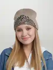 Бежевый шапка женская "Корона"