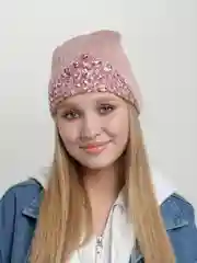 Розовый шапка женская "Корона"