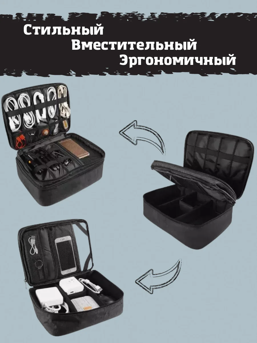 Синий меланж сумка органайзер для хранения проводов и аксессуаров