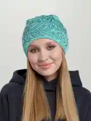 Мятный шапка женская  с флисовой подкладкой "Дождь"