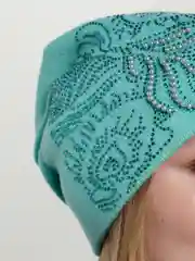 Мятный шапка женская  с флисовой подкладкой "Дождь"