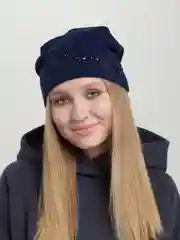 Синий шапка женская  с флисовой подкладкой Тропик