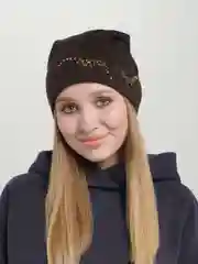 Коричневый шапка женская  с флисовой подкладкой Тропик