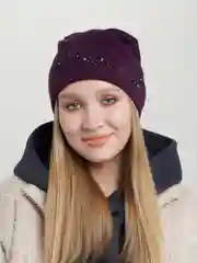 Фиолетовый шапка женская  с флисовой подкладкой Тропик
