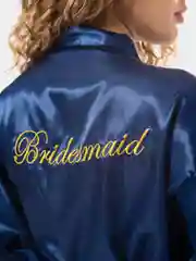 Темно-синий халат Bride с вышивкой, атласный женский