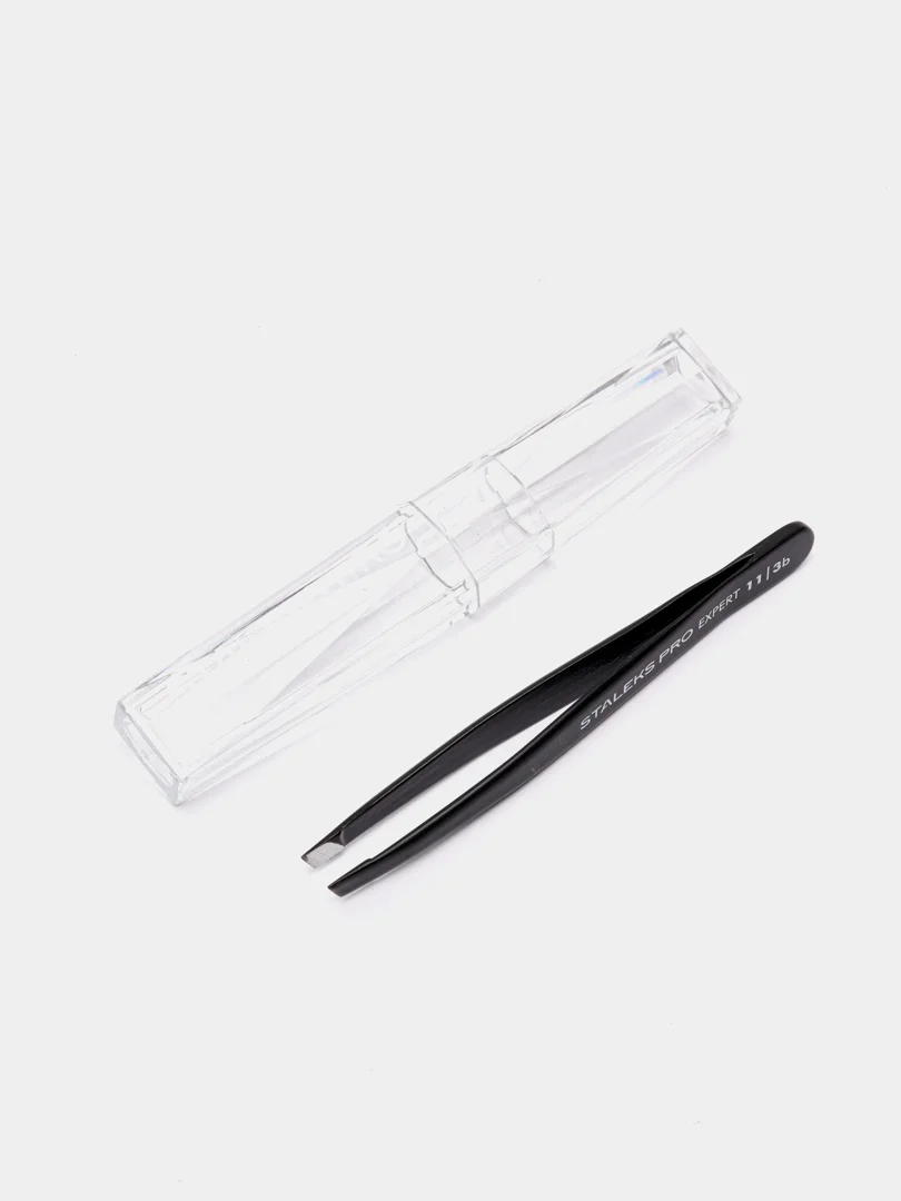 Пинцет скошенный для бровей Staleks Pro Expert 11 type 3b, 11/3, черный