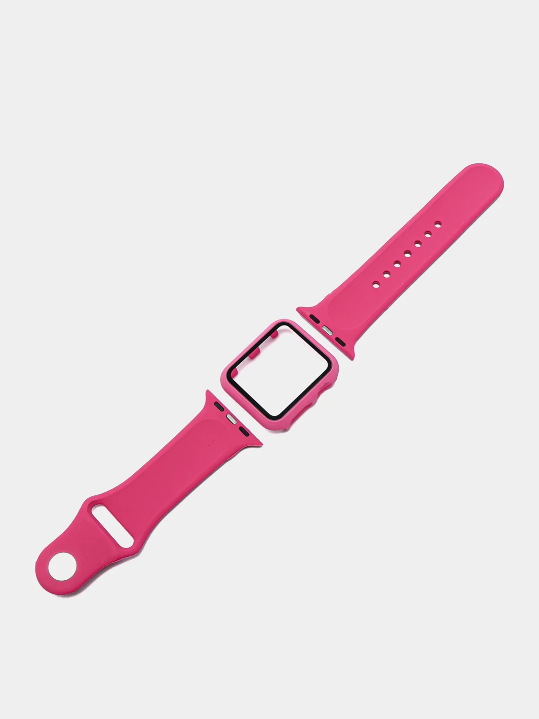 Фуксия силиконовый ремешок + защитная накладка со стеклом на корпус Apple Watch 38 mm